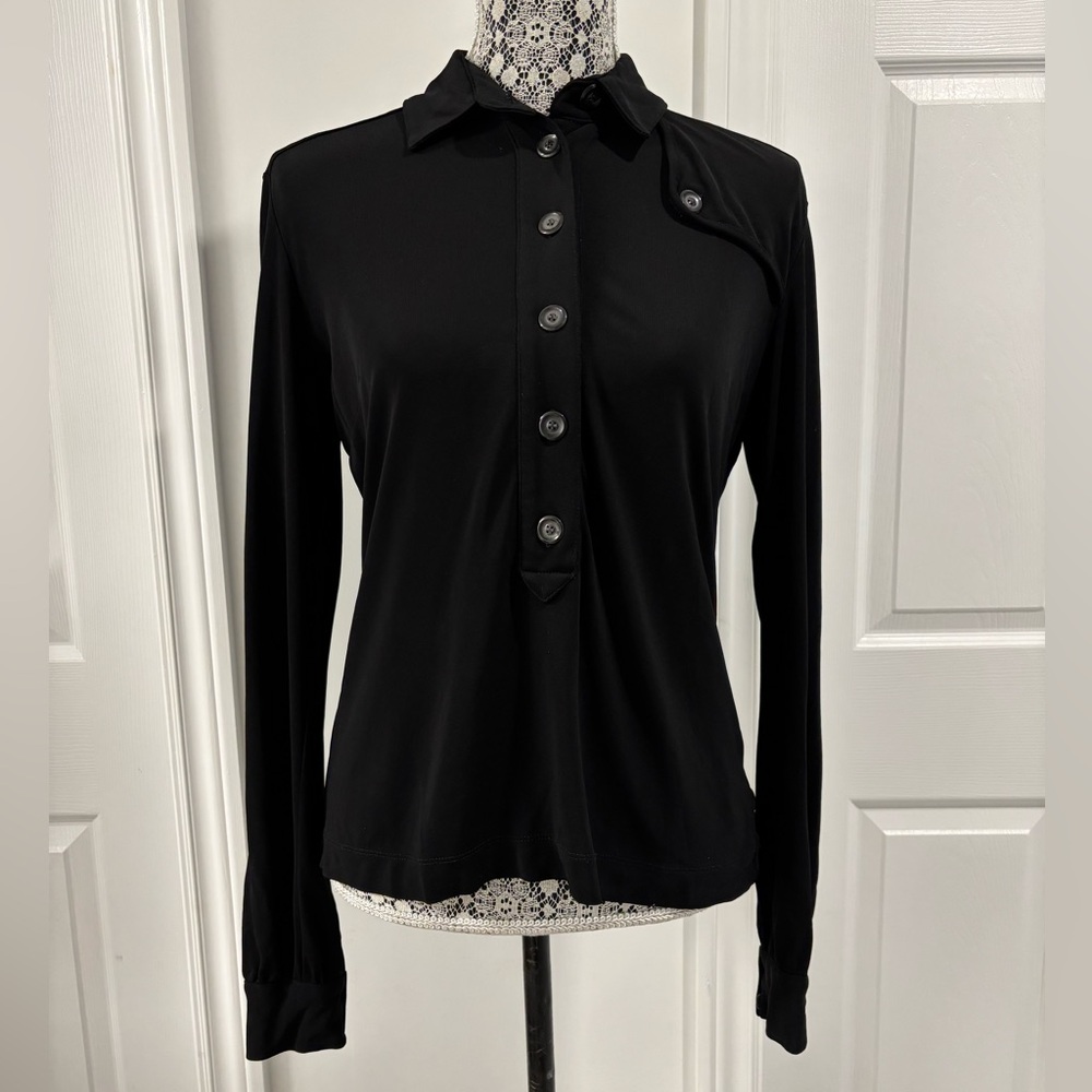 2/$15 Mexx Women’s Black Mesh Viscose Long Sleeve Button up Top Workwear Career